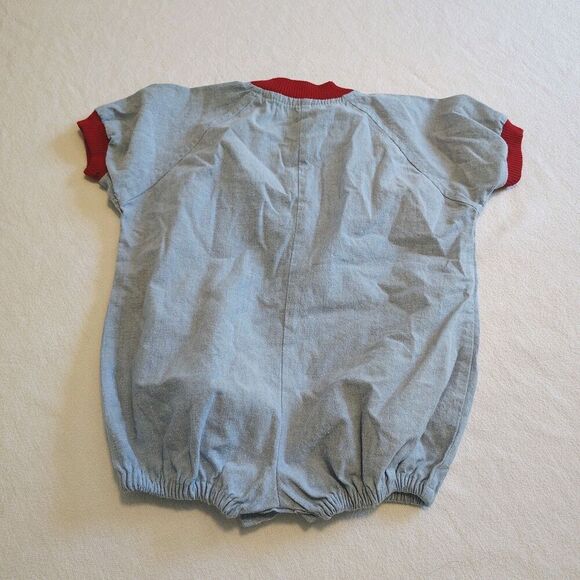 Vtg Team Pals 12 Months Boys Blue Baseball Chambray Red Romper Outfit 90s Y2K - Picture 7 of 7